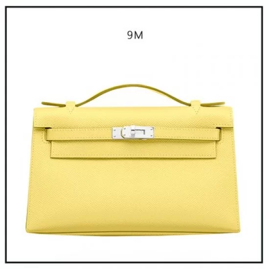 A LIME SWIFT LEATHER KELLY POCHETTE WITH GOLD HARDWARE