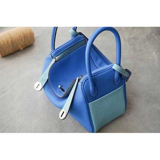 Hermes Blue Clemence Leather 26 Lindy Shoulder Bag